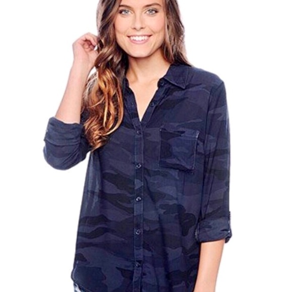 Splendid Camo Print Navy Button Down Shirt - Picture 1 of 11